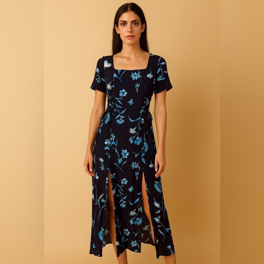 Floral Black and Blue Dress